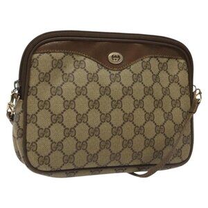 GUCCI GG Supreme Shoulder Bag PVC Leather Beige Auth 106763